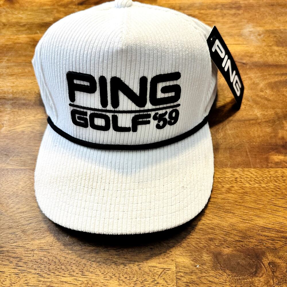 Ping Golf '59 White Hat Adjustable Fit Adult Retro Roper 100% Polyester Corduroy
